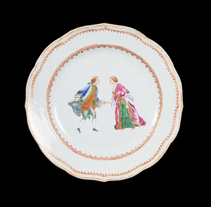 Chinese export porcelain famille rose dinner plate with european couple